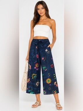 Desigual Wide Leg Floral Boho Pants Flowing Statement Print small